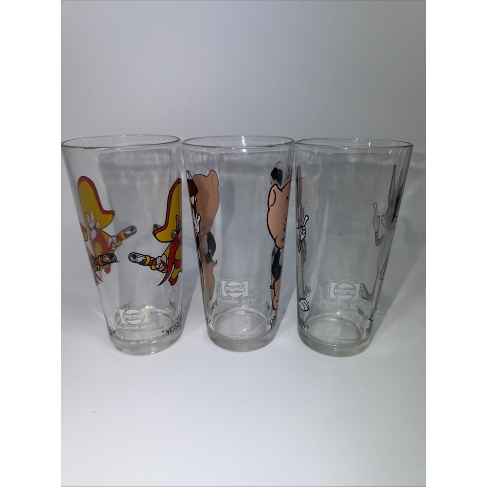 Vintage Pepsi Collector Glasses Set Of 3 Bugs Bunny Porky Pig Yosemite Sam - Picture 2 of 4